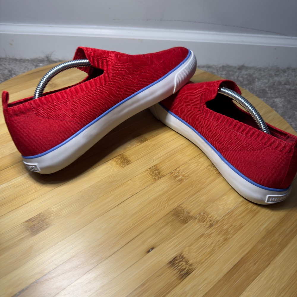 Tommy Hilfiger Womens Red Knit Monogram Slip On Sneakers Script Logo Low Top - Picture 6 of 11